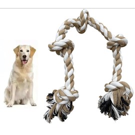 TiME2FUN Dog Rope Toy for Small and Medium Dogs, Indestructible 2 Feet 5 Knots Rope Toy, Heavy Duty Tough Dog Toy for Aggressive Chewers, Interactive Dog Tug of War Toy (White+Light Brown)