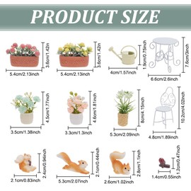 FREEBLOSS 13Pcs Dollhouse Furniture Set Miniature Patio Set with Mini Table Chairs Garden Plants Mini Squirrels Decor Doll House Furniture and Accessories Set