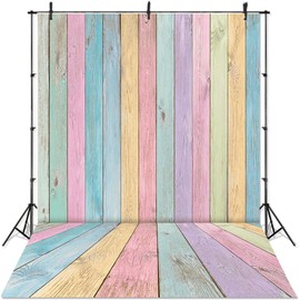 Colorful Wood Photography Backdrop 6x8FT Easter Pastel Rustic Wooden Background Boy Girl Baby Shower Birthday Party Decorations Portrait Photoshoot Studio Props