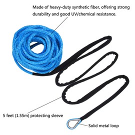 Ucreative 1/4 Inch x 50 Feet 10,000LBs Synthetic Winch Line Cable Rope with Black Protecing Sleeve for ATV UTV (Blue)