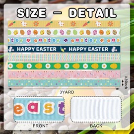 YKW Easter Ribbon Set, 8 Pack (3/8 Inch x 3 Yards Each) Easter Bunny Egg Carrot Grosgrain Ribbons, for Gift Wrapping, Baskets & Crafts Decoration