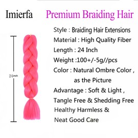 Imierfa Pink Braiding Hair, Braiding Hair Extensions for Braids, Colored Hair Extensions 24 inch 100G/Pcs 3PCS, Hair Extension Rave Hair Accessories Synthetic Hair Bundles（Hot Pink)