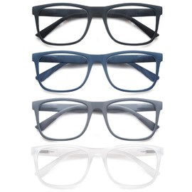 OLOMEE Large Reading Glasses Mens Oversized Wide Readers +1.00 Lightweight Square Magnifying Cheaters Glasses for Men W/Big Head 4 Pack