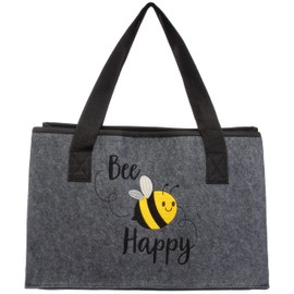 Brandsseller Bee Happy Felt Bag, Leisure Bag, Practical Shopping Bag, Bee Shopping Bag with Embroidered Appliques, gray