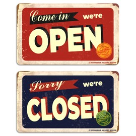 GEEKBEAR Open Closed Sign for Business - Acrylic, Double Sided, 9.8 x 5.9 in (04. Vintage Stamp)