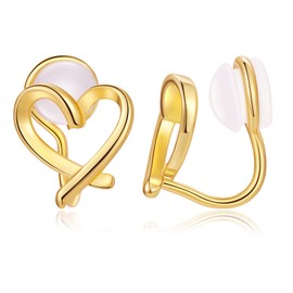 Gold Clip On Earrings Cute Heart Clip Earrings for Women Non Pierced Silver Clip On Earrings for Women Fake Earrings (Gold)