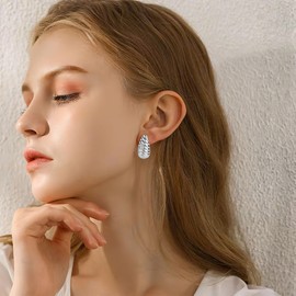 Teardrop Clip On Earrings Dupes Earring for Women Chunky Hoop Earrings Hypoallergenic Lightweight Dangle Water Drop Earring Set for Women