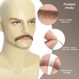 Prejoye Realistic Mustache Human Hair, Handmade Fake Beards with Invisible Soft Lace, Natural Looking Costume Facial Hair (M01 Brown)