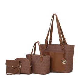 MKF Collection Havenly Signature Vegan Leather Women’s Tote Bag by Mia K-4 Pcs set - Color: Tan