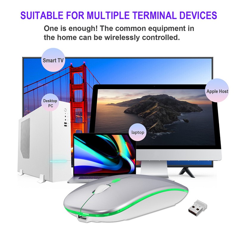 HXSJ Wireless Mouse Rechargeable for Windows/XP/Vista/Me 2.4G Colorful Light Office