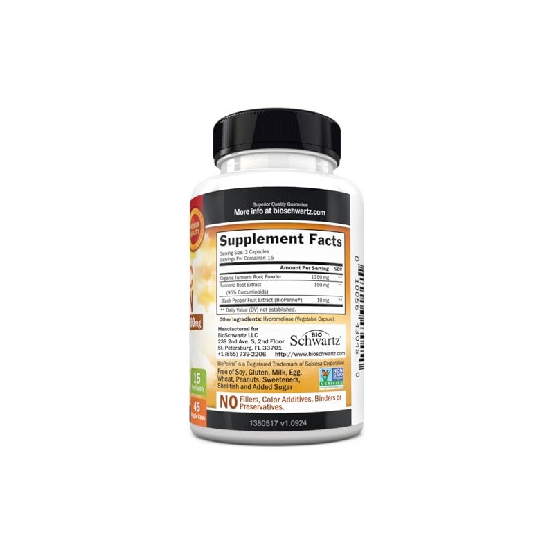 Curcumina de cúrcuma de 1500 mg con pimienta negra, 95%