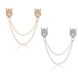 2Pcs Wolf Pin, Collar Chain Brooch Pins, Suit Chain, Lapel Pin for Men, Shawl Clip, Suit Pins for Men, Viking Brooch, Lapel Chain, Collar Clip, Mens Brooches for Suits, Decorative Pins for Clothing (Wolf)