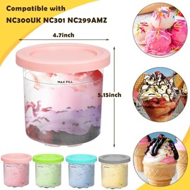 Fourth Fusion Fourth Fusion Creami Pints and Lids - Compatible with Ninja Creami Ice Cream Maker - BPA Free Dishwasher Safe Color Lids (Pink, Green, Blue)