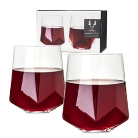 Viski Raye - Juego de 2 copas de vino de cristal facetado, sin plomo, cristal transparente, moderno sin tallo, set de regalo de copa de vino, 20 onzas