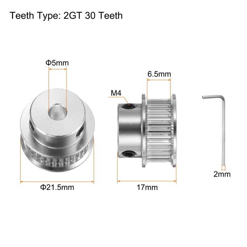 sourcing map 2 x 2GT Pulley 30 Teeth 5 mm