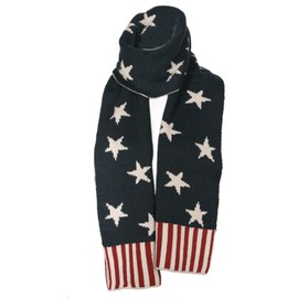 Modena Unisex Stripes and Stars American Americana Flag Reversible Knit Scarf (Red, Ivory, Blue)