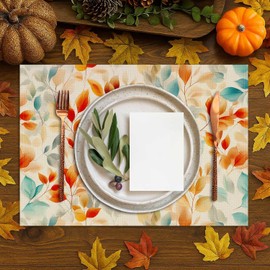 Jauageon Set of 4 Eucalyptus Leaves Fall Placemats Seasonal Autumn Harvest Table Mats for Indoor Outdoor Home Party Dining Decor Farmhouse Burlap Table Mats 12x18 Inch #WP024
