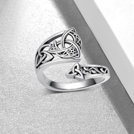 Fuguangju Celtic Knot Spoon Ring 925 Sterling Silver Celtic Knot Adjustable Ring Vintage Thumb Rings Jewelry Gifts for Women