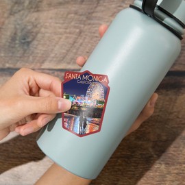 Die Cut Sticker Santa Monica, California, Pier at Night, Contour Vinyl Sticker 3 to 6 inches, (Waterproof Decal for Cars, Water Bottles, Laptops, Coolers), Large