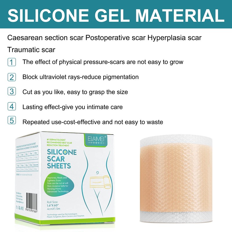 Medical Grade Silicone Scar Sheets, Silicone Scar Tape (1.6”x 60”),