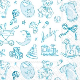 IHR Ideal Home Range Servilletas de cóctel Rosanne Beck desechables de 3 capas, paquete de servilletas de papel para fiesta, 5 x 5 pulgadas, bebé Toile (azul), 20 unidades