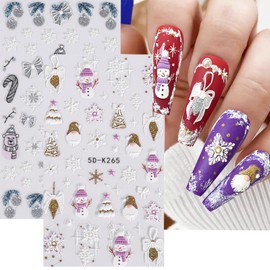 Christmas Nail Art Sticker Decals 5D Embossed Cute Santa Claus Bear Design Nail Decals Snowflake Lamp Ball Self-Adhesive Nail Art Stickers Nail Art Supplies Decoration for Women Manicure Accessories