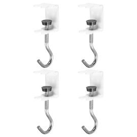 PATIKIL Desk Hook, 4Pcs Desk Mount Bag Holder Hook Rabbit J Hooks for Hanging Bag Backpack Under Desk Clamp Purse Adjustable Headphone Table Closet Door Under Counter, White
