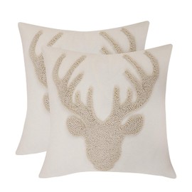 LUOYEHK Christmas Reindeer Pillow Covers 18x18 Set of 2 Farmhouse Rustic Throw Pillows Winter Holiday Merry Christmas Cushion Covers for Couch Sofa Bed