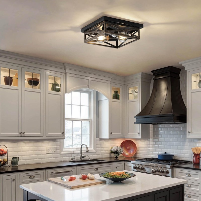 DIKAIDA 2Pack Rustic Flush Mount Ceiling Light Fixture, Modern Farmhouse