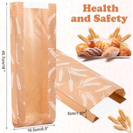 Affrolling 100 Pcs French Bread Bags Bulk with Window for Homemade, 18 x 6.5 x 2 Inch Long Paper Bags for French Bread for Bakery Storage Brown Kraft Loaf Biscuits Packaging(White Brown)