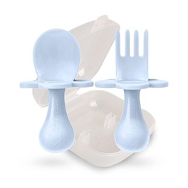 Grabease Baby Spoons Toddler Utensils Baby Utensils Baby Feeding Baby Fork, BPA-Free & Phthalate-Free for Baby & Toddler, 1 Set Ice Blue