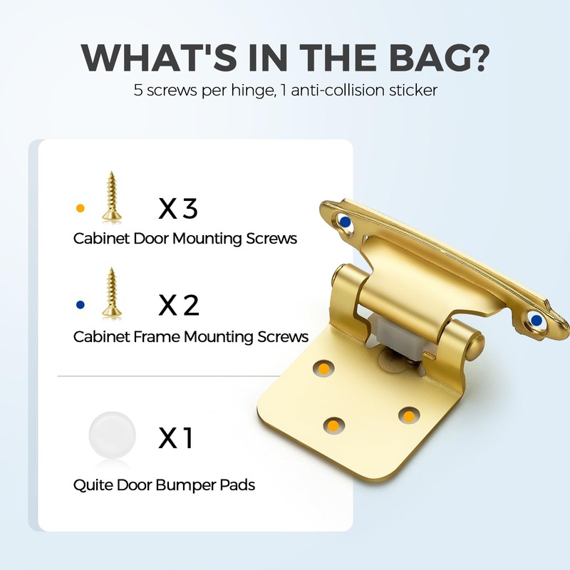 10 Pack (5 Pairs) 1/2 Inch Insert Kitchen Cabinet Hinges,