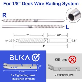 BLIKA 60 Pack T316 Stainless Steel Right&Left Handed Thread Swage Lag Screws for Wood Posts of 1/8" Deck Cable Railing Kit, Wire Railing Kit for Decks with Wrench, DIY Wood Baluster