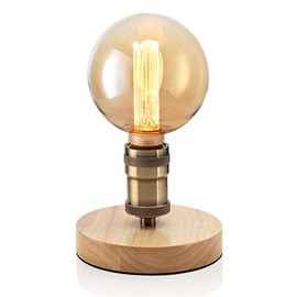 Auraglow Mysa Vintage Retro Wooden Round Base Mechanical Twist Switch Brass Table, Desk or Bedside Lamp/Light - Table Lamp Only