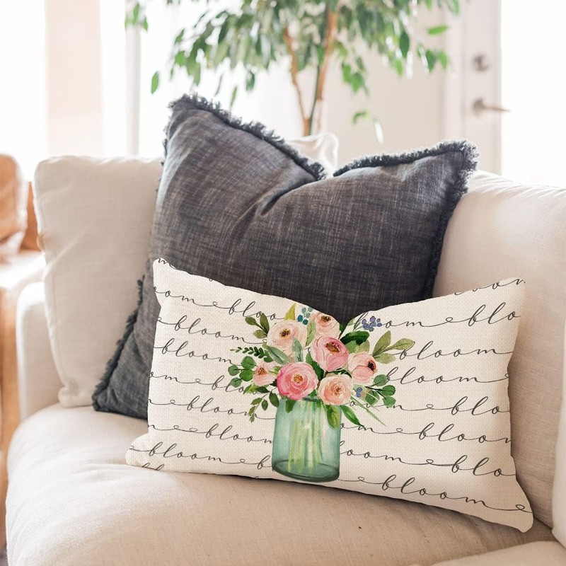 AACORS Spring Lumbar Pillow Cover 12X20 Flower Vase Decorations Farmhouse