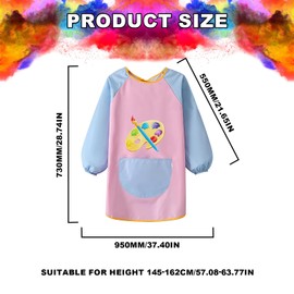 SHIQUAN Children's Painting Apron, Children's Painting Apron, Waterproof Painting Apron, Long Sleeve Painting Apron Children for 6-12 Years, Craft Apron Children for School Art Painting Cooking Food