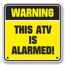2 x 10cm This ATV is Alarmed Warning Vinyl Sticker Quad Bike Kids Security #9749 (10cm Wide x 10cm High)