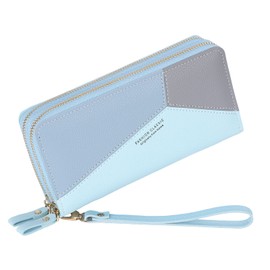 Ladies Large Capacity PU Leather Wallet Elegant Double Layer Stitched, blue