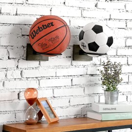 MyGift Juego de 2 Soportes para almacenar balones de Baloncesto, Voleibol, fútbol; Son de Madera en Color Gris y Madera en Color Negro