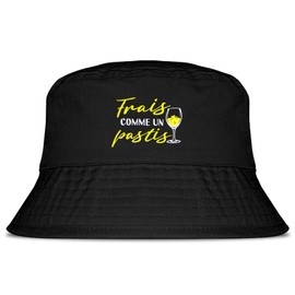 COLOFALLA Schwarze Fischerhut Bucket Hat auf Französisch Frais Comme Un Pastis aus Tuch Sommer Hut Sonnenhut für Erwachsene