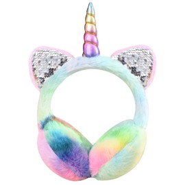 Winter Earmuffs Adjustable Warm Faux Fur Ear Warmers Ear Cover with Glitter Sequin Cat Ears for Girls Boys Toddler Colorful