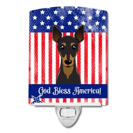 Caroline's Treasures BB2170CNL American Flag and Min Pin Ceramic Night Light Compact, UL-Certified, Ideal for Bedroom, Bathroom, Nursery, Hallway, Kitchen, 6x4x3, Multicolor