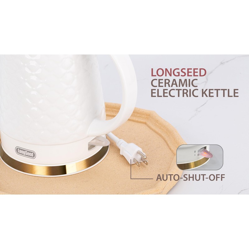 LONGSEED Ceramic Electric Kettle, 1.5L/1200W Boil Water Quickly and Easily
