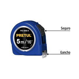 Pretul PRO-55MEB-A, Flexómetro azul 5.5 m cinta 25 mm, cubierta de laca que evita rayaduras