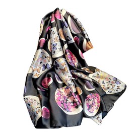 WEIGEER Silk Scarf Women Chiffon Shawl Red Scarf Neck Cief Long Head Wrap Thin Scarf Beach Women Hijab Belt Vintage Bridal Shawl Binder Chiffon Scarf Colourful Cloth L180/W90 (Purple-black)