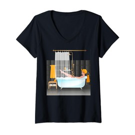 Bubble Bath Girl Art Illustration V-Neck T-Shirt