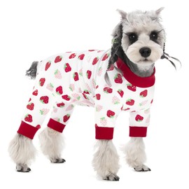 Dog Surgery Recovery Suit for Male/Female,Dog Anti-Hair Anti Licking Pajamas Onesie,Wound Protection Puppy E-Collar & Cone Alternative Jumpsuit For Small Medium Dogs_M(White Strawberry)