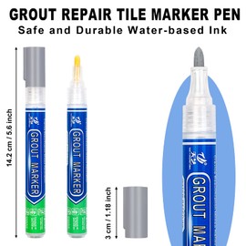 5 Pcs Gray Grout Pen, Tiles Grout Pen for Restoring Tile Grout in bathrooms & Kitchens, Tile Gap Repair Refresh, Waterproof Grout Marker Pen, Gray Grout Pen for Tiles