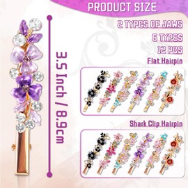 12 Pcs Fancy Bobby Pins for Women's Hair, Vintage Hair Clips, Rhinestone Bobby Pins, Vintage Hair Barrettes for Women Retro French Flower Hair Clips Metal (Multicolour)