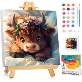 Reivworl Paint by Numbers Kit for Adults, Cow Paint by Number with Frame, Cow Paint by Number Kits Suitable for Gifts and Home Decor 10X10 Inch